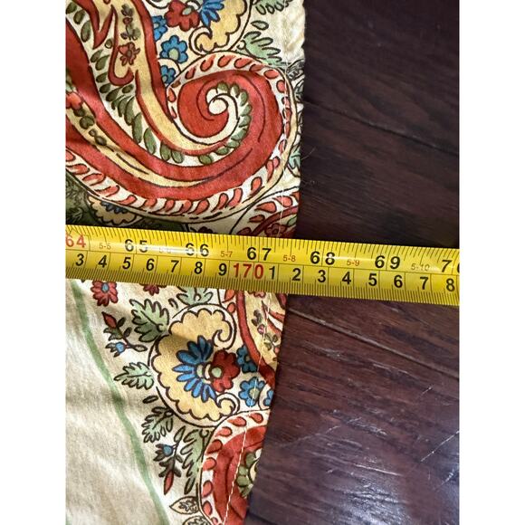 April Cornell round cotton tablecloth 67” orange green gold paisley print - Picture 6 of 6